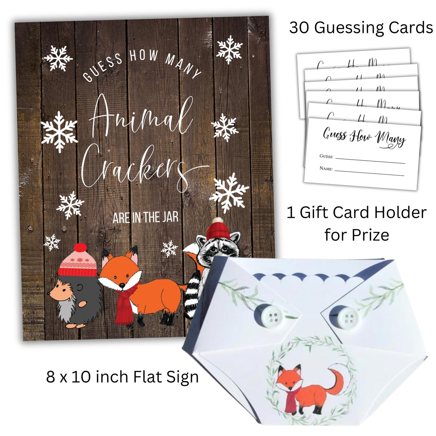 Guess How Many Baby Shower Game Set - Winter Woodland Animal Crackers Guessing Activity