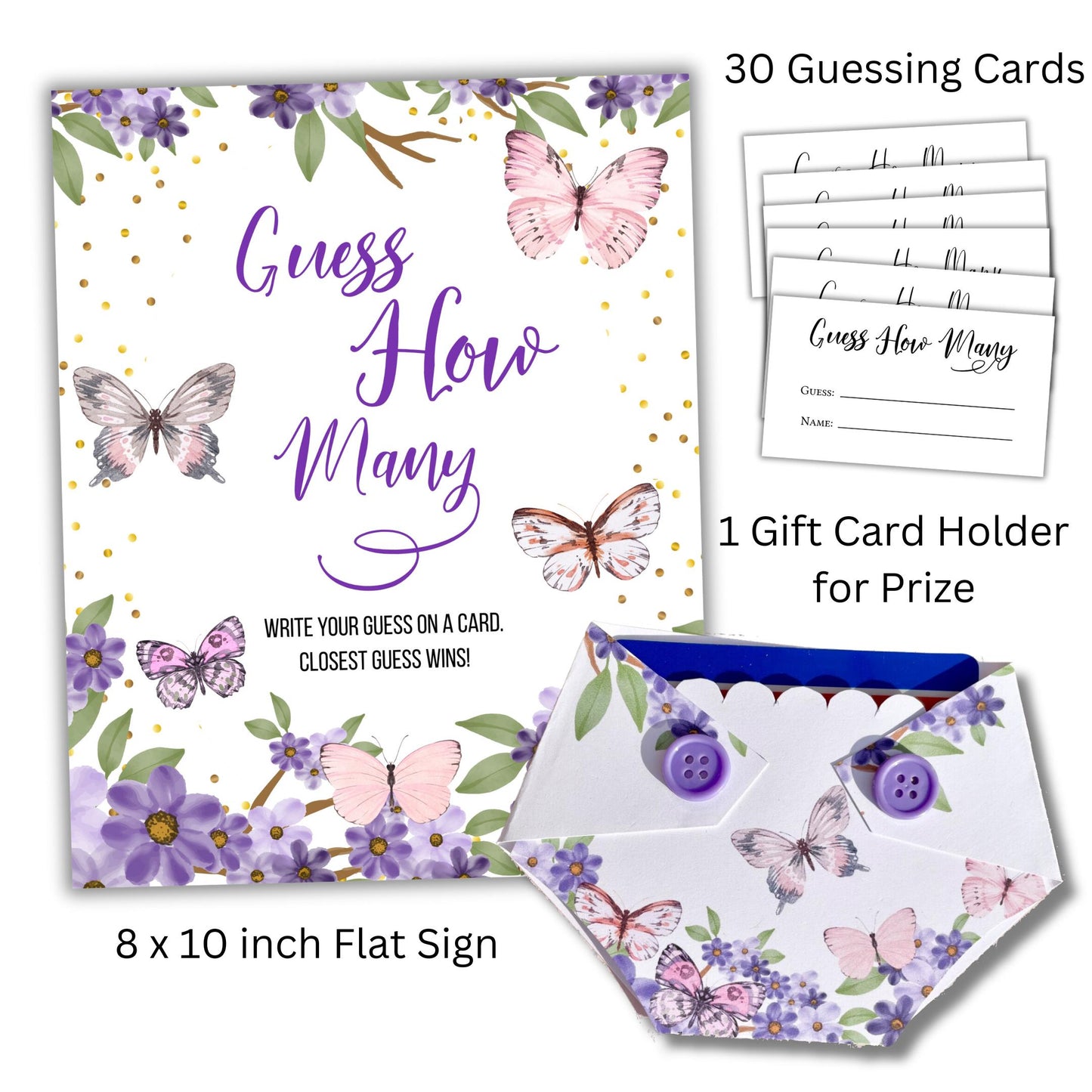 Guess How Many Baby Shower Game Set - Butterfly Themed  Guessing Activity