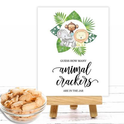 Jungle Animal Baby Shower Game Guess How Many Sign, Guessing Cards, and Prize Holder Set - Safari