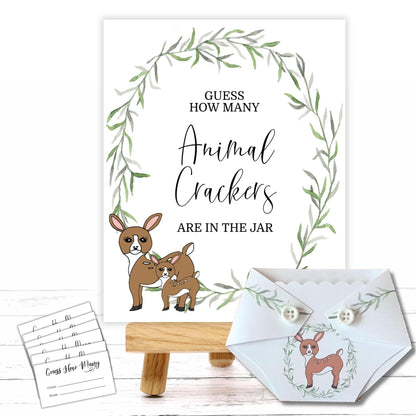 Guess How Many Baby Shower Game Set - Woodland Animals - Sign, 30 Cards, Gift Card Holder for Prize