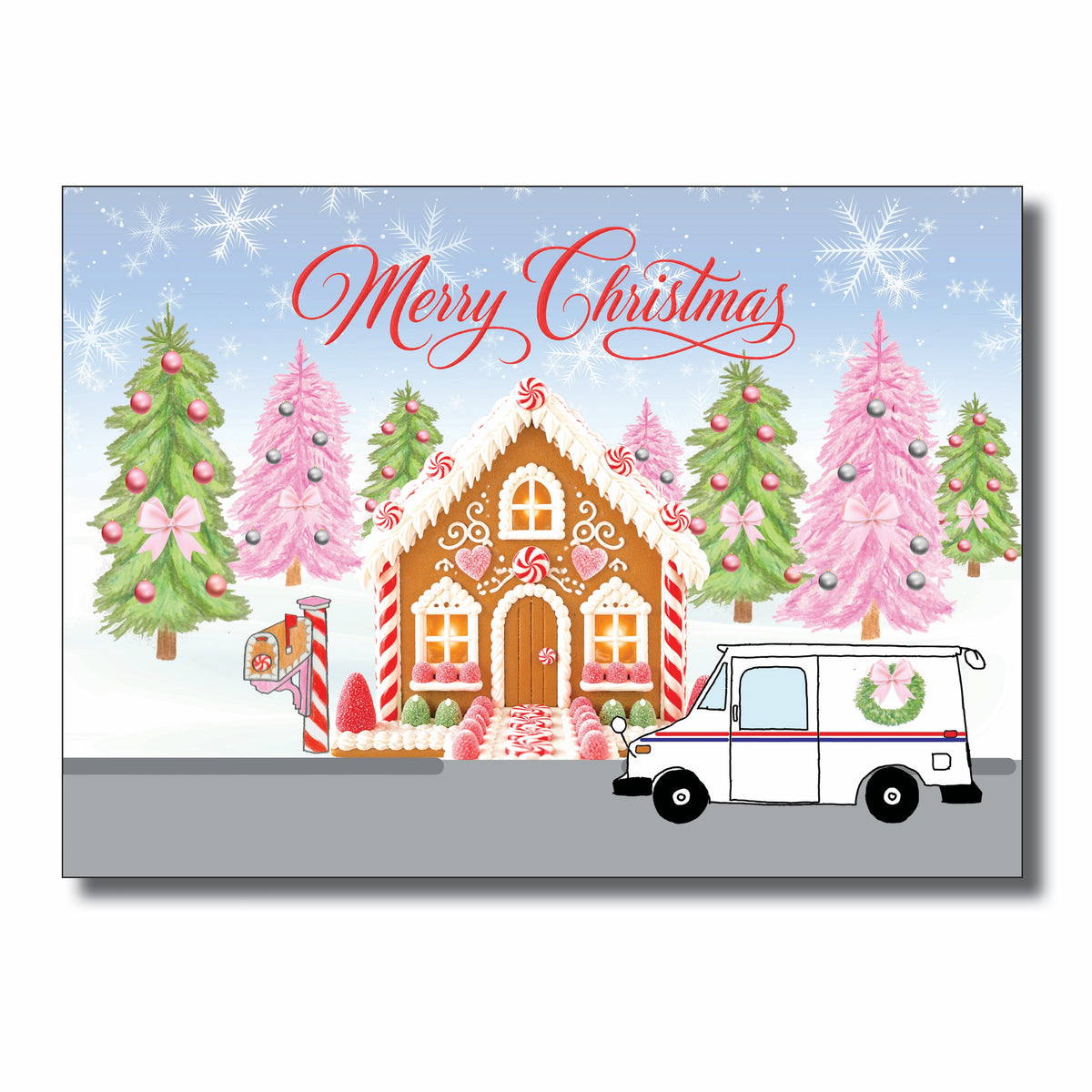 Christmas Card from Mail Lady - Pink Gingerbread Holiday card from mail carrier - Pack of 50 (Mail Lady)