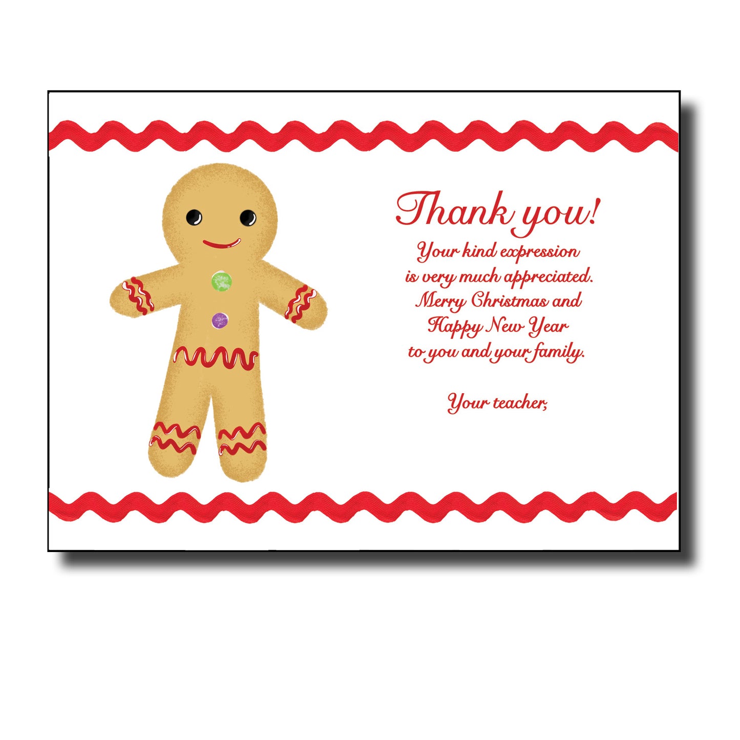 Christmas Thank you Notes from Teachers for Students - Gingerbread