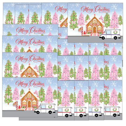 Christmas Card from Mail Lady - Pink Gingerbread Holiday card from mail carrier - Pack of 50 (Mail Lady)