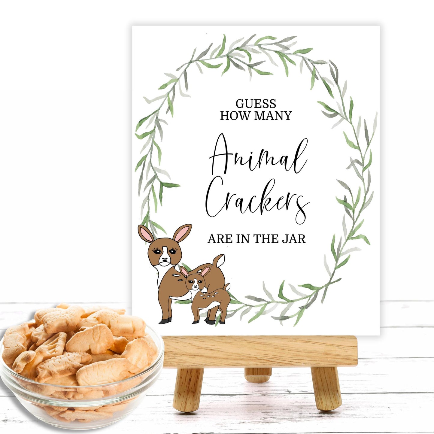 Guess How Many Baby Shower Game Set - Woodland Animals - Sign, 30 Cards, Gift Card Holder for Prize