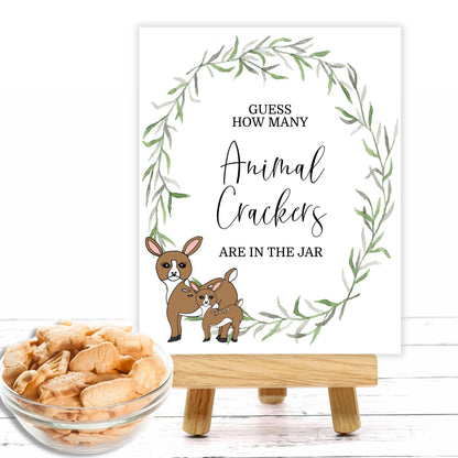 Guess How Many Baby Shower Game Set - Woodland Animals - Sign, 30 Cards, Gift Card Holder for Prize