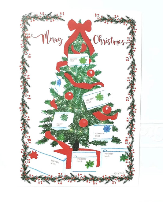Mail Carrier Christmas Thank You Postcards - pack of 25 (Tree)
