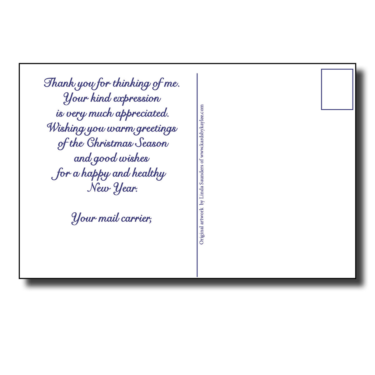 Letter Carrier Christmas Thank You Postcards - pack of 25 (Snowman)