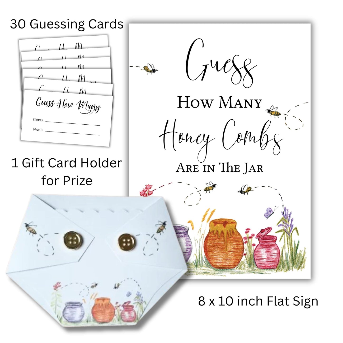 Guess How Many Baby Shower Game Set - Bee Themed Honey Comb Guessing Activity