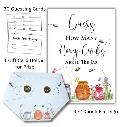 Guess How Many Baby Shower Game Set - Bee Themed Honey Comb Guessing Activity