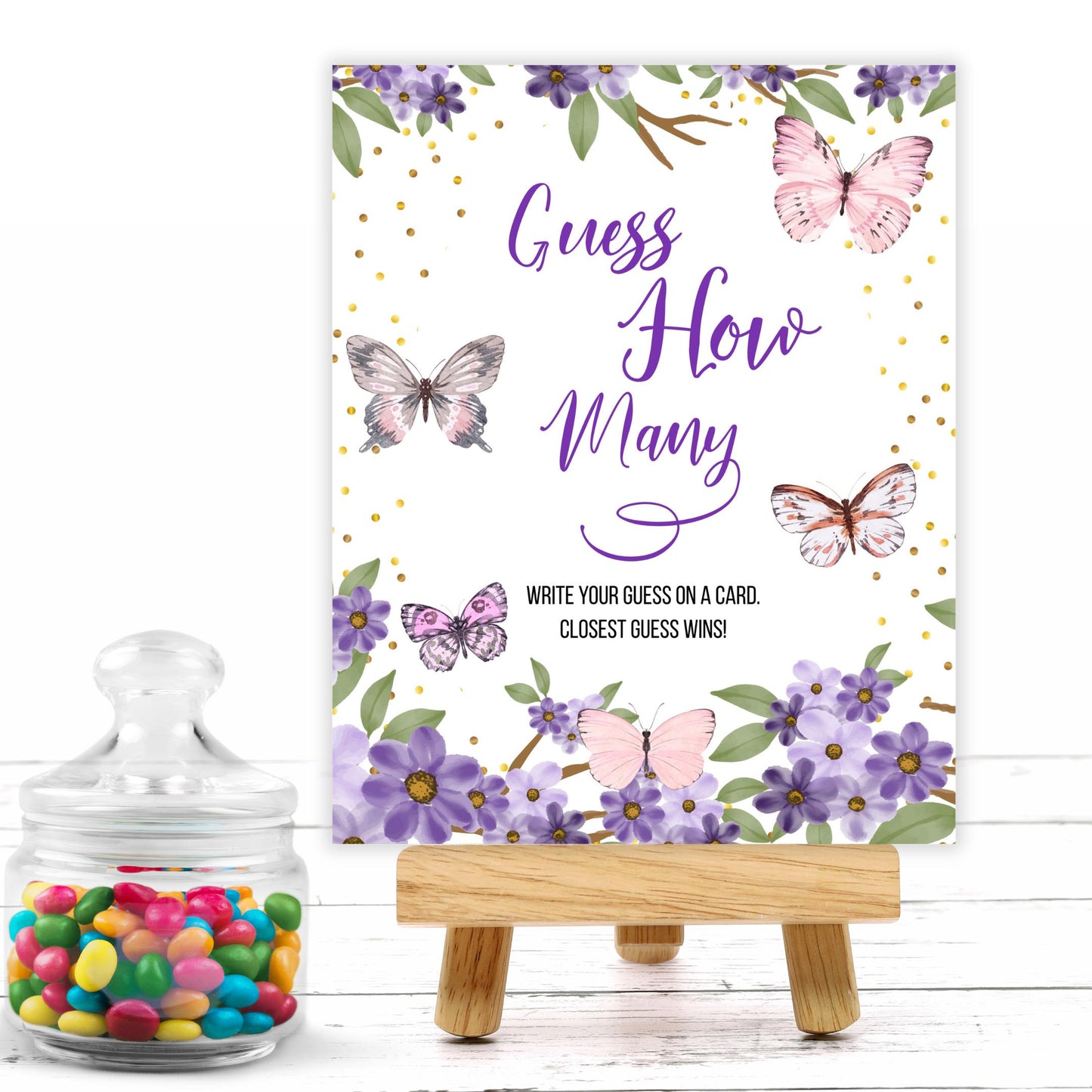 Guess How Many Baby Shower Game Set - Butterfly Themed  Guessing Activity