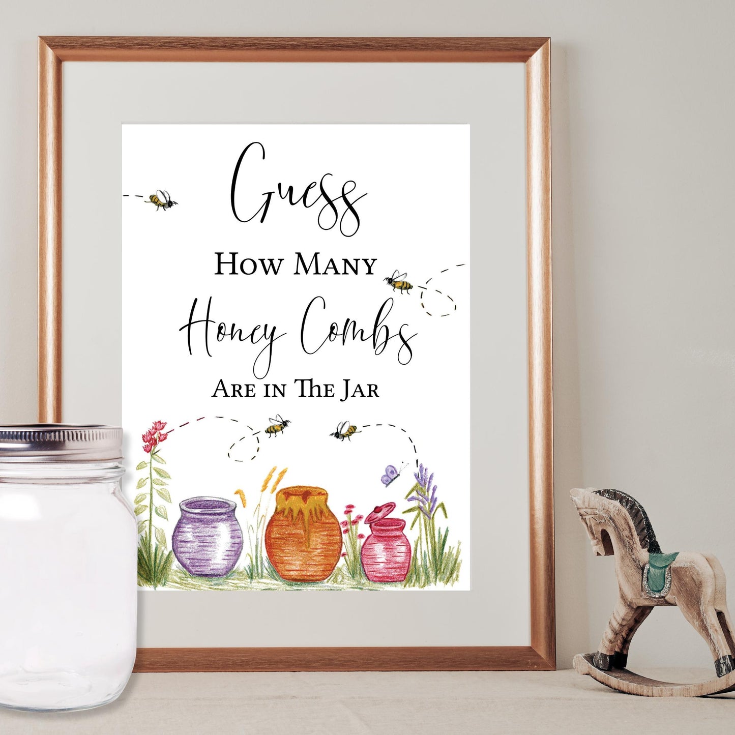 Guess How Many Baby Shower Game Set - Bee Themed Honey Comb Guessing Activity