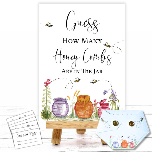 Guess How Many Baby Shower Game Set - Bee Themed Honey Comb Guessing Activity