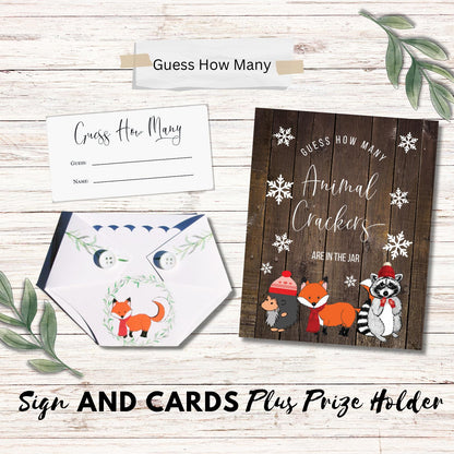 Guess How Many Baby Shower Game Set - Winter Woodland Animal Crackers Guessing Activity