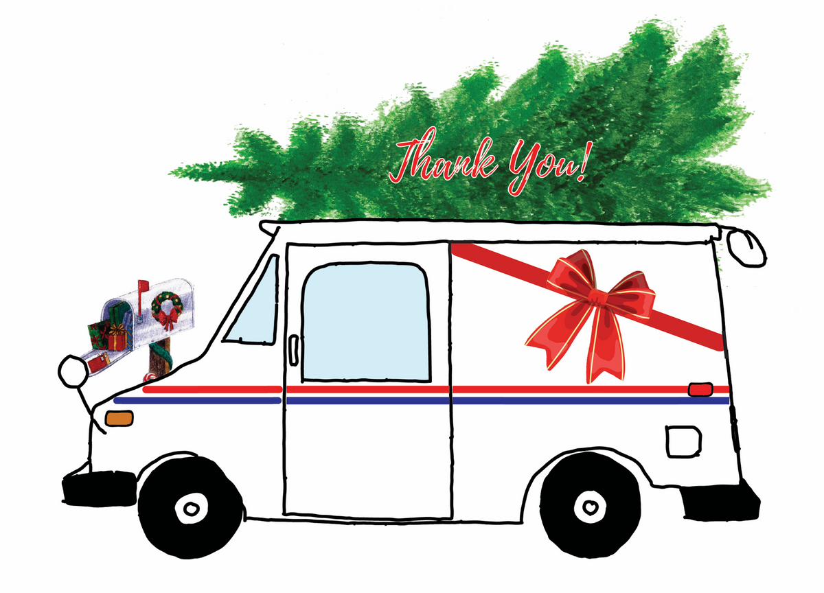 Postal Thank you Cards Postcard from Mail Carrier - Mailman - Delivery Man - Holiday Thank you card - Rural - Christmas - Pack of 25 (LLV)