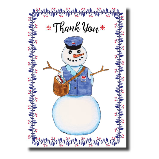 Letter Carrier Christmas Thank You Postcards - pack of 25 (Snowman)