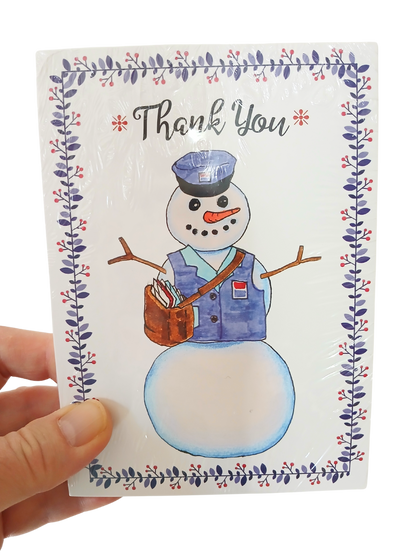 Letter Carrier Christmas Thank You Postcards - pack of 25 (Snowman)