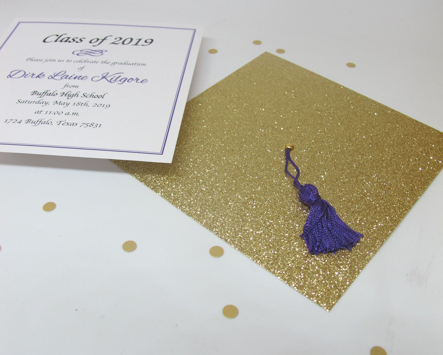 Girls High School Graduation Invitation or Announcement with Envelopes - Gold Glitter