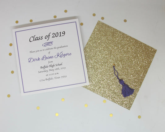 Girls High School Graduation Invitation or Announcement with Envelopes - Gold Glitter