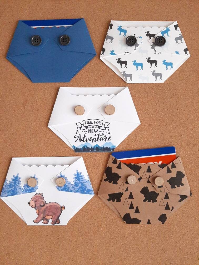 Baby Shower Game Prizes - Mountain Adventure with Woodland Animals -Diaper Gift Card Holder