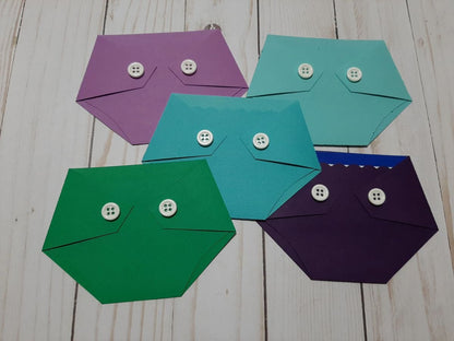 Baby Shower Game Prize - Diaper Shaped Gift Card Holder-Jewel Tones - Peacock
