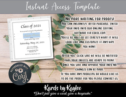 Girls High School Graduation Invitation or Announcement with Envelopes - Gold Glitter
