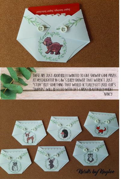 Baby Shower Game Prizes -Woodland Animals - Shower Prize -  Game Gift/Gift Card Holder/Diaper Raffle Prize/Winner/Door Prize/Giveaway