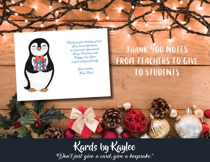 Christmas Thank you from Teacher to Students  10pk with envelopes