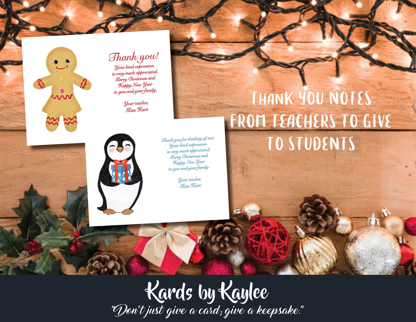 Christmas Thank you from Teacher to Students  10pk with envelopes