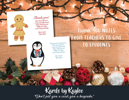 Christmas Thank you from Teacher to Students  10pk with envelopes