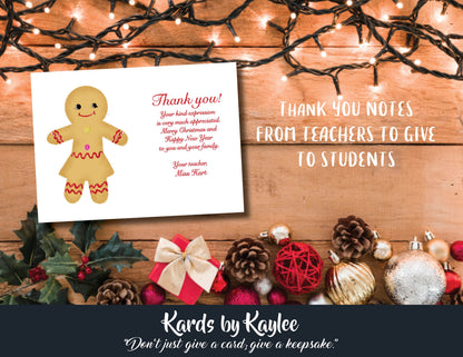 Christmas Thank you from Teacher to Students  10pk with envelopes