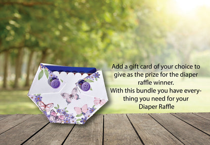 Butterfly Diaper Raffle Bundle for Baby Shower - Includes Printed Raffle Sign, Prize for Winner, Diaper Raffle Tickets Butterflies
