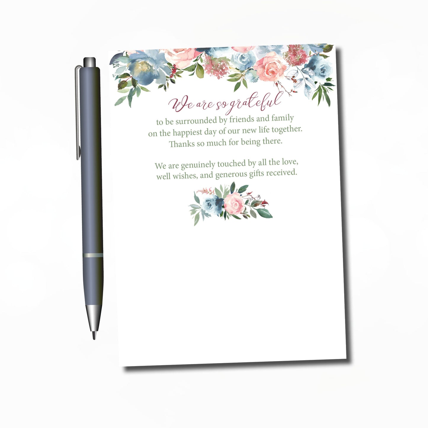 Wedding Thank You Cards – Prewritten Floral Table Cards | Dusty Colors, Pack of 50
