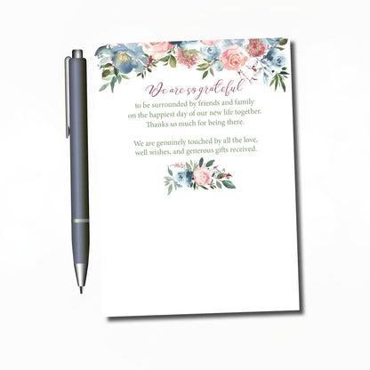 Wedding Thank You Cards – Prewritten Floral Table Cards | Dusty Colors, Pack of 50
