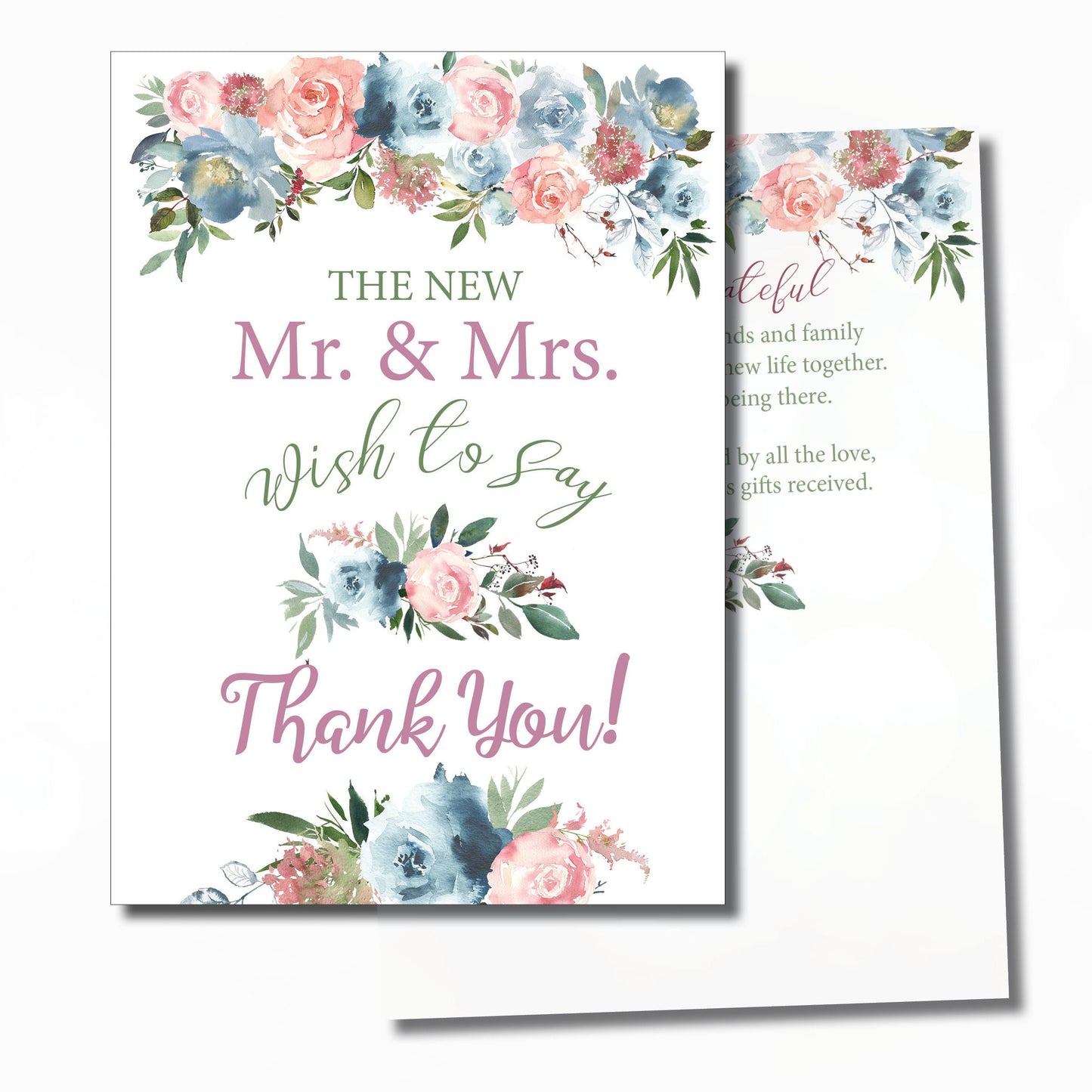 Wedding Thank You Cards – Prewritten Floral Table Cards | Dusty Colors, Pack of 50