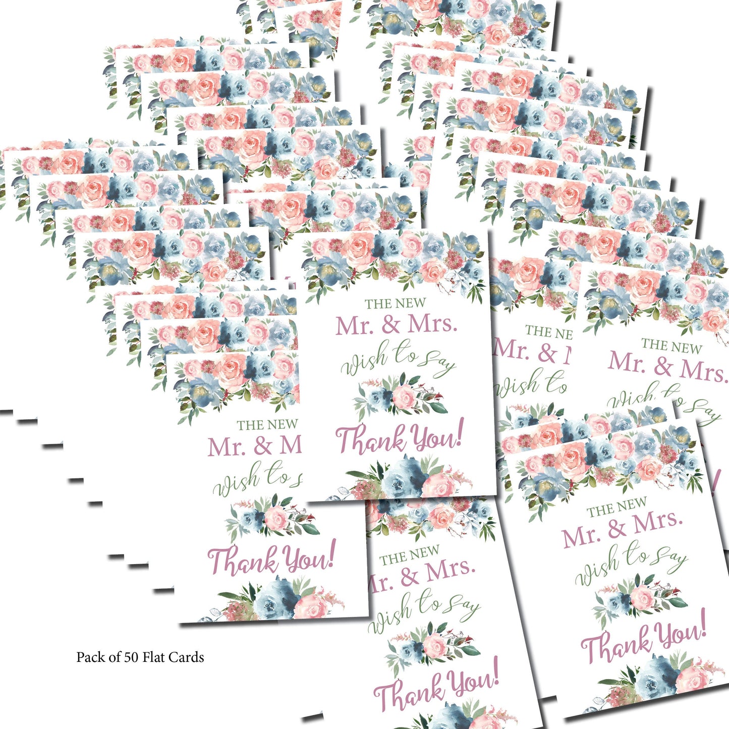 Wedding Thank You Cards – Prewritten Floral Table Cards | Dusty Colors, Pack of 50