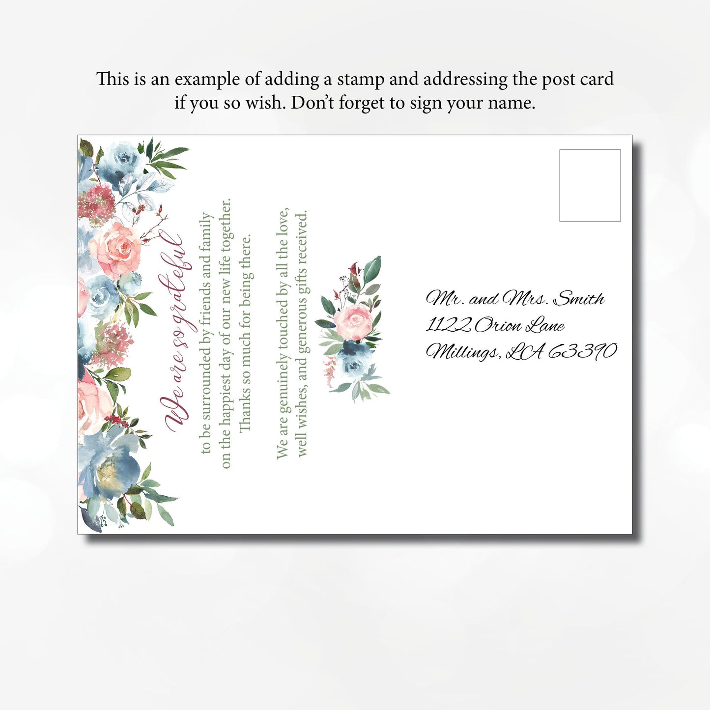 Wedding Thank You Cards – Prewritten Floral Table Cards | Dusty Colors, Pack of 50