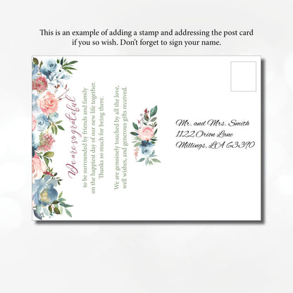 Wedding Thank You Cards – Prewritten Floral Table Cards | Dusty Colors, Pack of 50