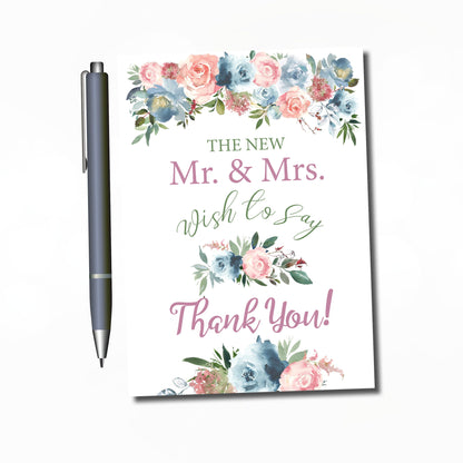 Wedding Thank You Cards – Prewritten Floral Table Cards | Dusty Colors, Pack of 50