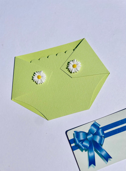 Baby Shower Prize Gift Card Holder Diaper Shaped with Daisies - Prizes for Game Winners
