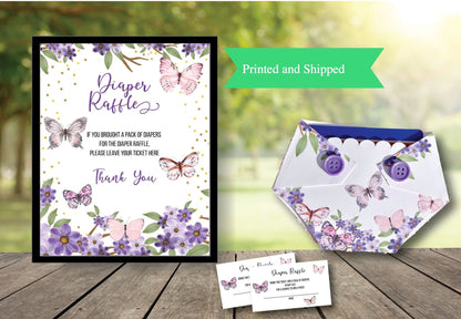 Butterfly Diaper Raffle Bundle for Baby Shower - Includes Printed Raffle Sign, Prize for Winner, Diaper Raffle Tickets Butterflies